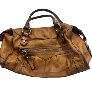 Vintage Fossil Leather Sachel Bag Light Cognac Brown Hobo Hippie Chic